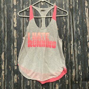 Victoria's Secret PINK I Hate Running Gray/Hot Pink Racerback Tank Size XS